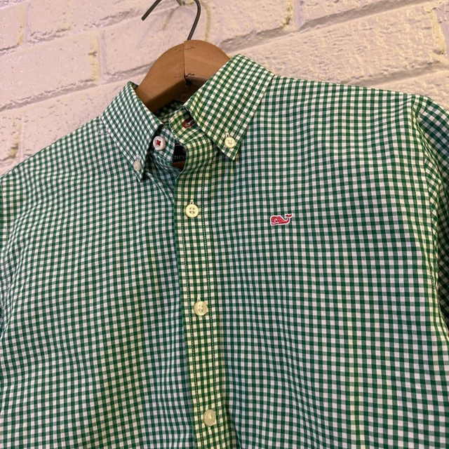 VINEYARD VINES Boys Whale Dress Shirt Button Down LS Gingham Check MEDIUM 12-14