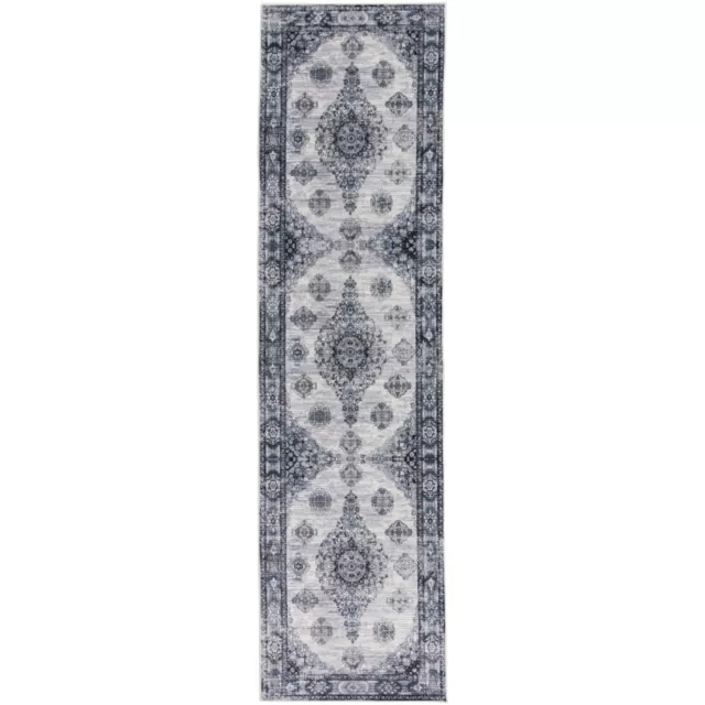 Grey Blue Hall Runners Distressed Floral Traditional Carpet Runner 80x300cm