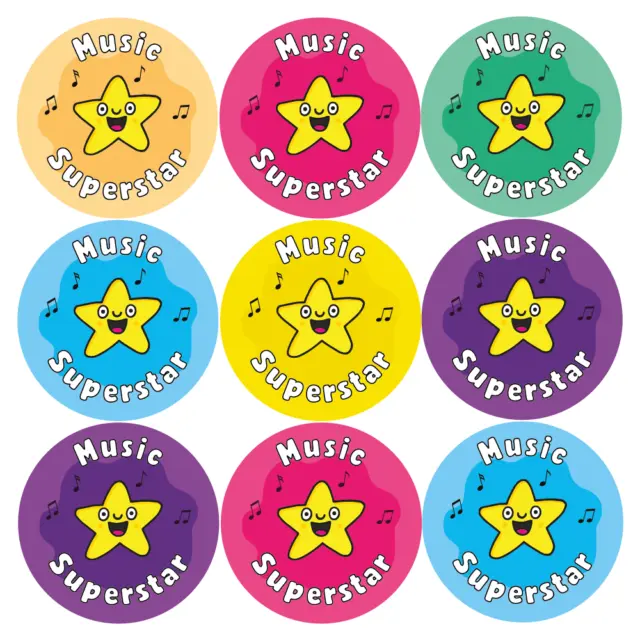 144 Music Superstar Reward Stickers for School Teachers, Children (30mm)