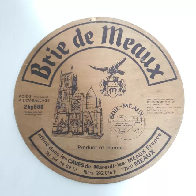 Antike Vorne Dose Käse Holz Brie De Meaux D 35,7 CM Vintage