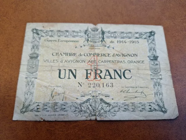 1 Franc Avignon Chambre De Commerce Billet France