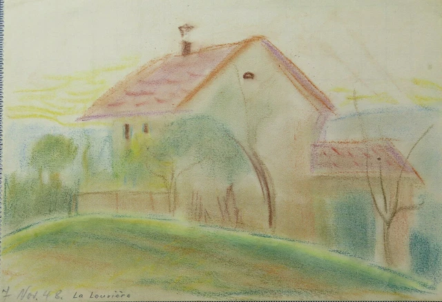 DESSIN ANCIENNE VUE Chalet Campagne France Français Signé BM53.6A EUR