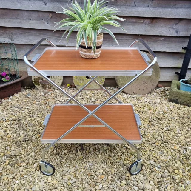 Vintage Retro Folding Chrome Metal 2 Tier Hostess Serving Tea Drinks Gin Trolley