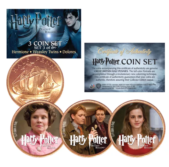 Harry Potter DEATHLY HALLOWS Colorized British Halfpenny 3-Coin Set (Set 3 of 6)