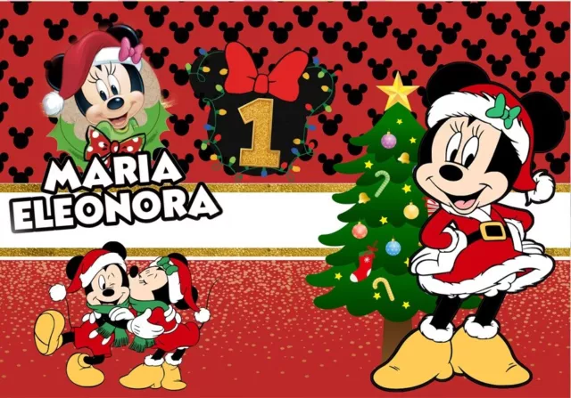 BANNER STRISCIONE compleanno - Minnie Topolina Natale - CON NOME ed età bimbo/a