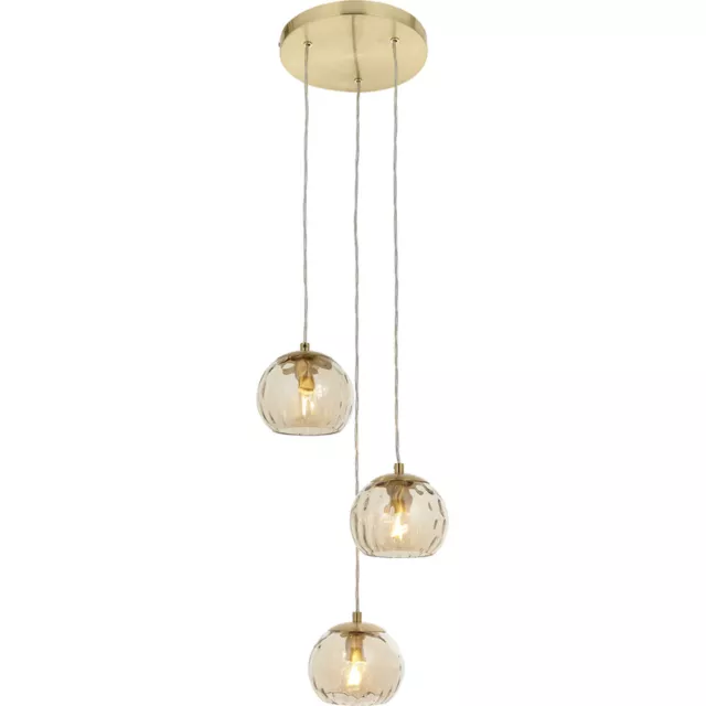 Satin Brass 3 Light Ceiling Pendant Fitting & Campagne Dimpled Glass Shades