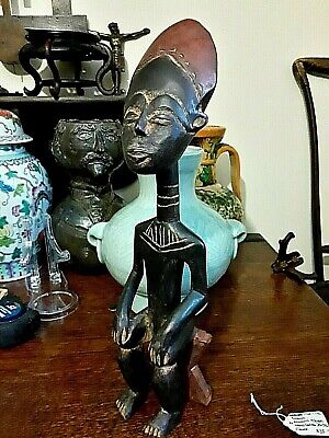 rare  Antique African ASHANTI Ghana Sitting carving  AKUA BA  MALE Figure Akuaba