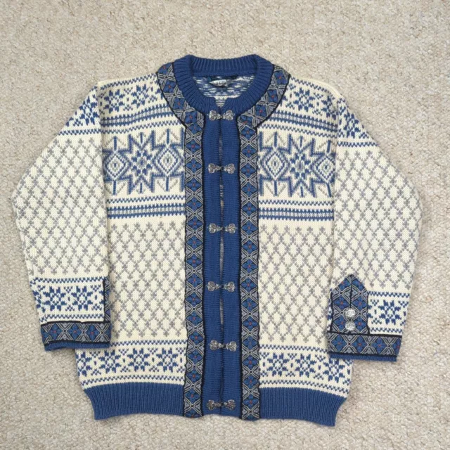 DALE OF NORWAY Sweater Mens L 52 Blue White Clasp Cardigan Nordic Wool ...