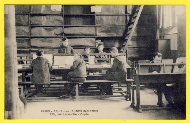 cpa RARE 75 - PARIS 223 Rue LECOURBE ASILE des Jeunes INFIRMES Ecole Leçon