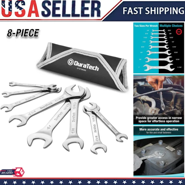 Super-Thin Open End Wrench Set, SAE, 8-Piece, 1/4" to 1-1/16", Slim Set