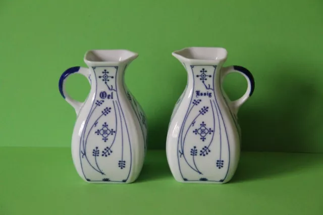 Essig und Öl - Flasche Set Indisch Blau Strohblume Porzellan 012349