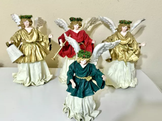 4 Vintage Angel Christmas Tree Topper Ornament Decor 9” Paper Mache Set