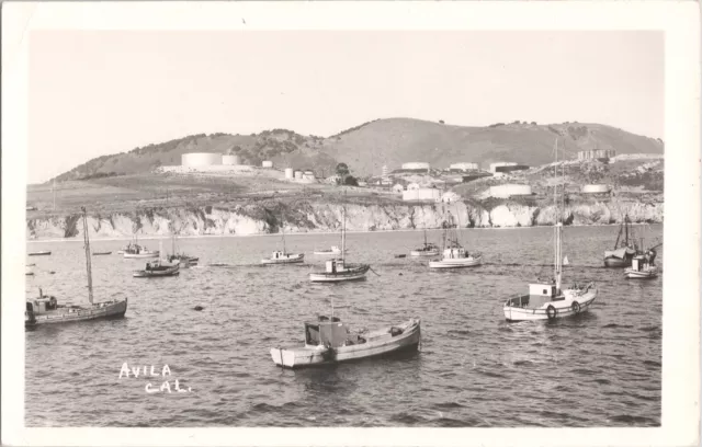 Vintage RPPC Postcard Avila Beach CA Oil Tanks Harbor Late 1940s