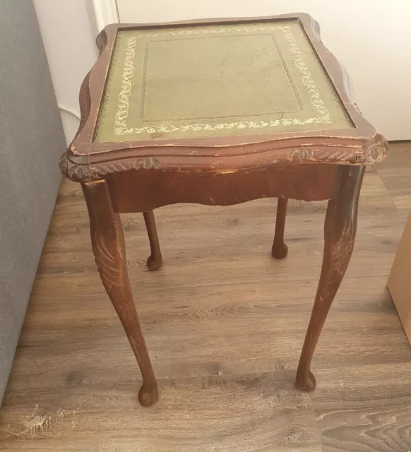 Retro Vintage Nested Mahogany Table (Side Green Leather Glass Antique)