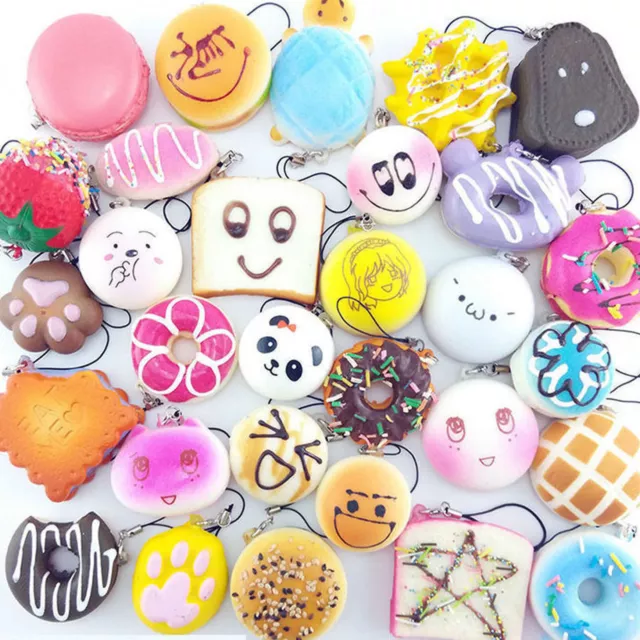 30 Pcs Random Kawaii Squishies Bun Toast Donut Soft Bread Squishy Charm GIFT