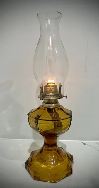 Gorgeous Vintage Appleton Amber Glass Kerosene Lamp With Chimney and Wick