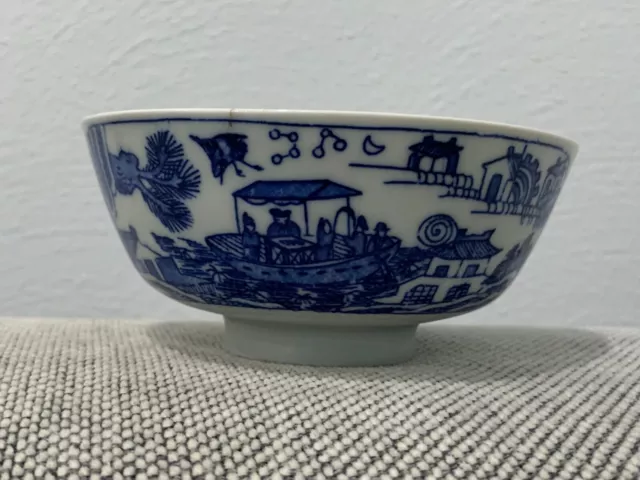 Vtg Antique Chinese Signed Blue & White Porcelain Bowl Calligraphy Poem Ship Dec