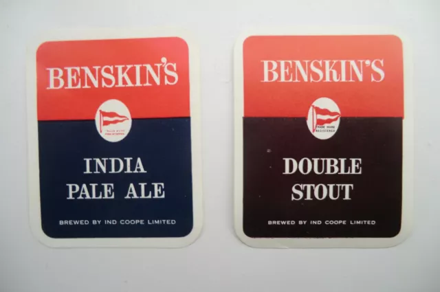 Mint Pair Benskin's Double Stout & India Pale Ale Brewery Bottle Labels