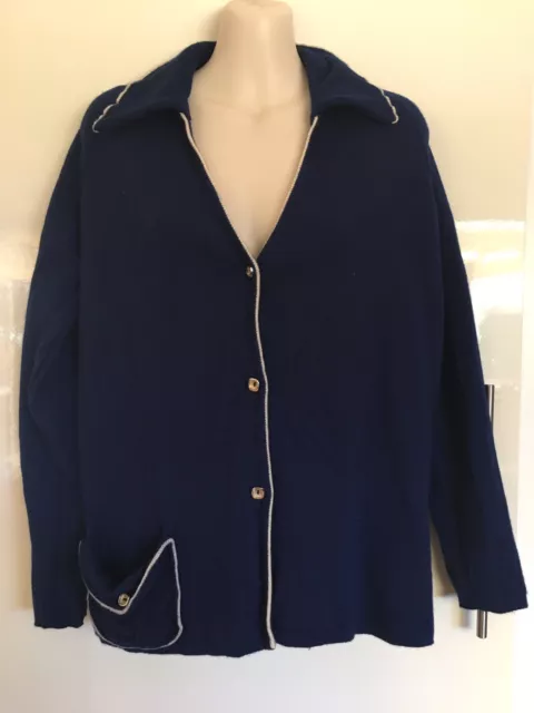 Vintage Retro 1970’s Clan Murray Merino Wool Blue Cardigan Large Lapels Size 16