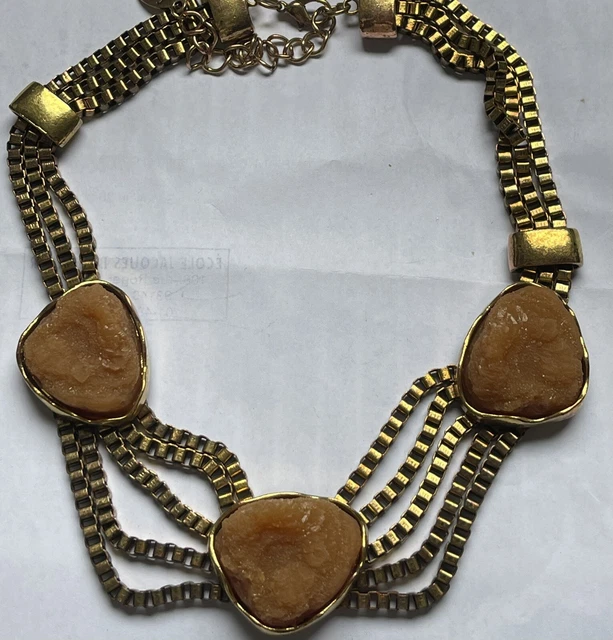 ANCIEN COLLIER EN malachite verte en pierre naturelle 48.5 cm et clip d