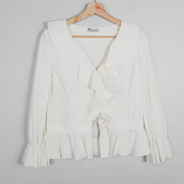 [ RED VALENTINO ] Womens Cream Ruffled Blouse Top | Size IT 44 or AU 12 / US 8