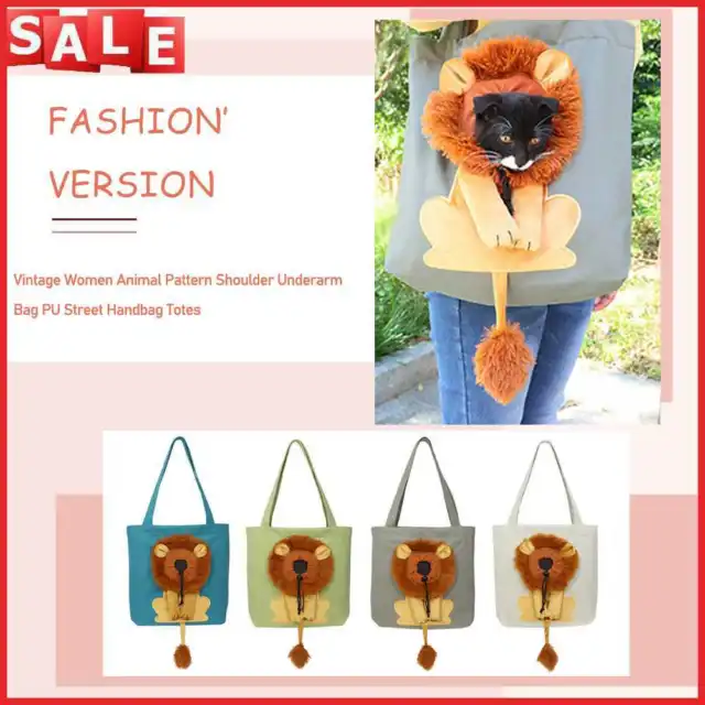Bolso de hombro con patrón de león de moda de lona gato para actividades al aire libre para mascotas