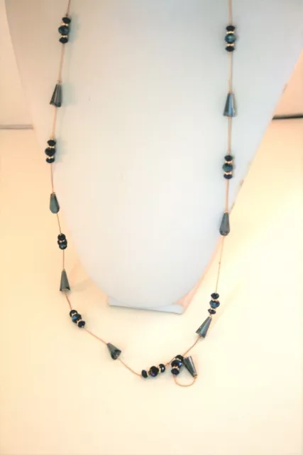 Charming Charlie gold tone blue ab crystal multi shape station bead necklace