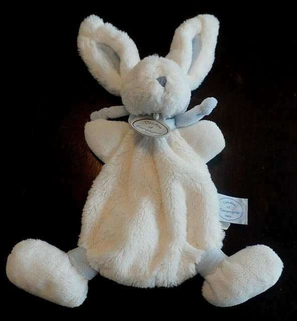 B12G / doudou lapin blanc bonbon bleu écharpe DOUDOU ET COMPAGNIE