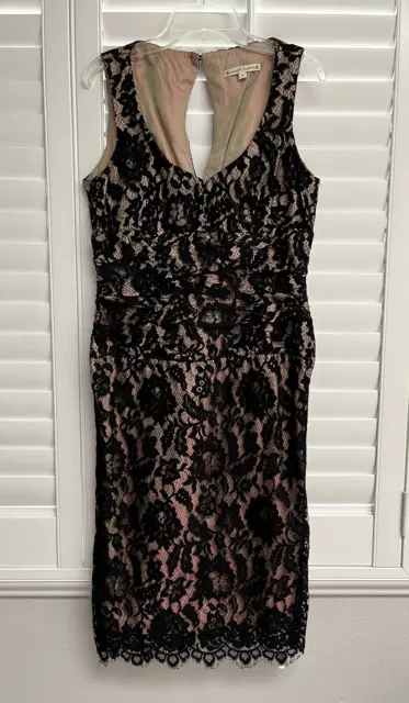 NANETTE LEPORE Black Lace Iridescent Sleeveless Sheath Cocktail Midi Dress Sz 6