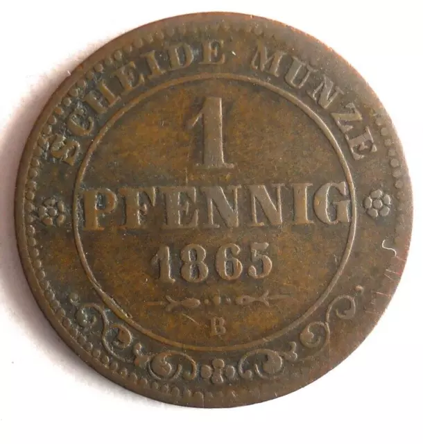 1865 GERMAN STATES (SAXONY) PFENNIG - High Grade Rare Coin - Lot #J7