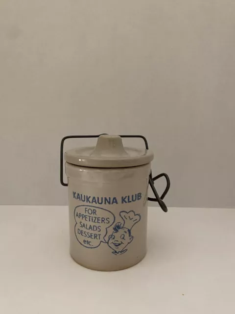 Vintage Kaukauna Klub Stoneware Cheese Crock, Wire Bail Lid, 5"