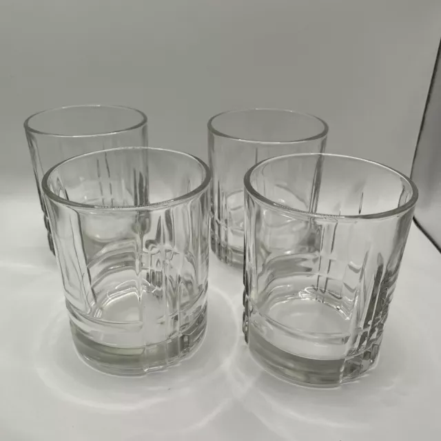 Set of 4 Vintage Anchor Hocking Tartan Lowball Clear Glasses Tumblers Juice