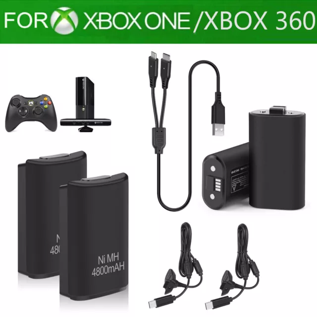 2 Pack For XBOX /XBOX ONE /XBOX 360 Controller Rechargeable Battery W/ USB Cable