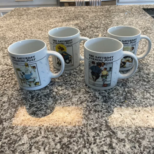 Norman Rockwell, Saturday Evening Post, Coffee Mugs, Set of 4