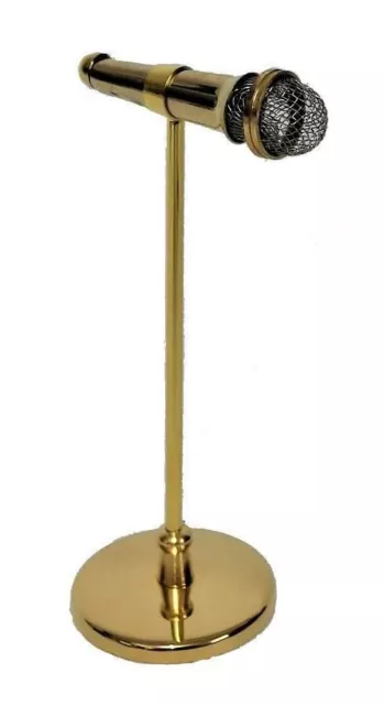 Dolls House Microphone on Stand Gold Miniature Musical Theatre Pub Bar Accessory