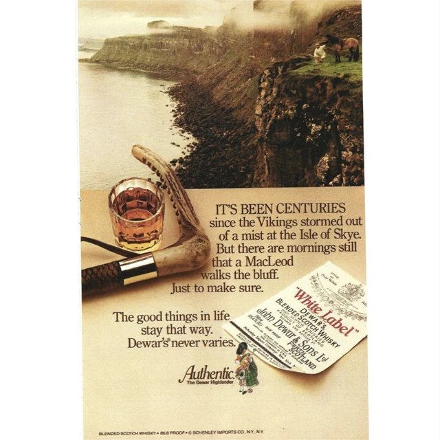 Dewar White Label Scotch Whiskey Horse 1980s Vintage Print Ad 9 inch