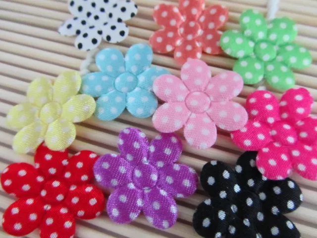 100 Satin Polka Dot 1" Flower Cute Daisy Applique/Trim/Craft/Bow H75-Pick Color