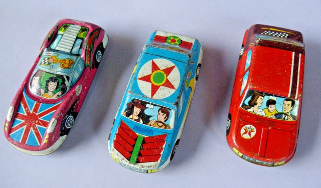 Ancien jouet en tôle, voiture Austin Endcliffe Tourer, Tin Toy Jaune/Noir/Rouge Tôleémaillée