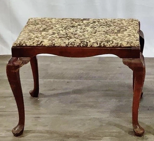 Antique Large Tapestry Top Mahogany Chippendale Style Bench