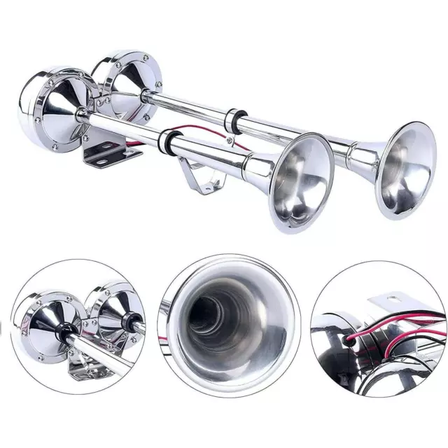 Air Horn 12v Electric Super Loud Dual Trumpet Marine Grade Boat Stainless Steel