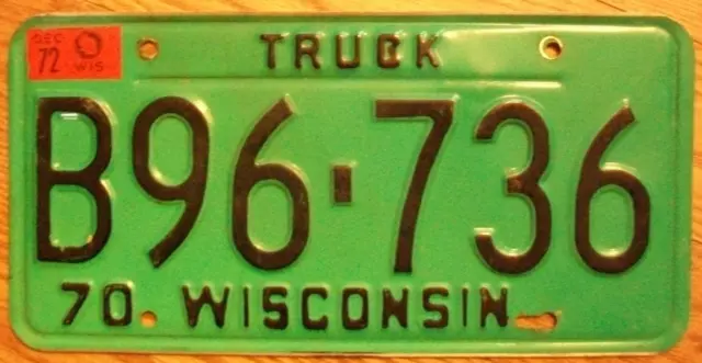 Single Wisconsin License Plate - 1970/72 - B96-736 Truck