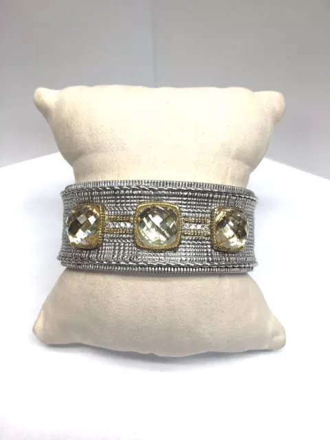 Judith Ripka Canary Quartz & Diamond Cuff Bracelet 925/18K