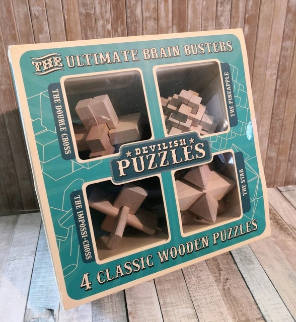 ULTIMATE BRAIN BUSTERS 4 Classic Wooden Devilish Puzzles Cube
