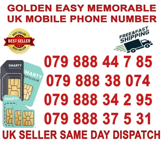 Golden Easy Memorable Uk Vip Mobile Phone Number Sim ( Smarty Network ) B 49