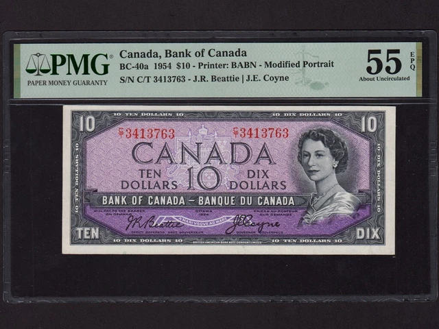 Canada:BC-40a, 10 Dollars, 1954 * Queen Elizabeth II * PMG AU 55 EPQ *