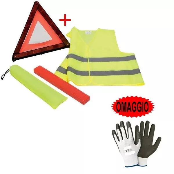 Per  Lancia Kit Stradale Sos Per Auto Triangolo Emergenza+Giubbino+Custodia Omo