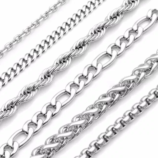 5pcs Men Womens Stainless Steel Silver Twist Curb Link Chain Necklace 2-9mm