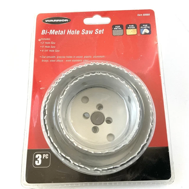Warrior Bi-Metal Hole Saw Set: 3", 4" & 4-1/4" *For Metal, Wood & Plastic* 68989