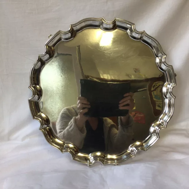 1931 1049g Solid Silver 3 Leg Salver Tray By S Blanckensee & Son, Chester. 36cm