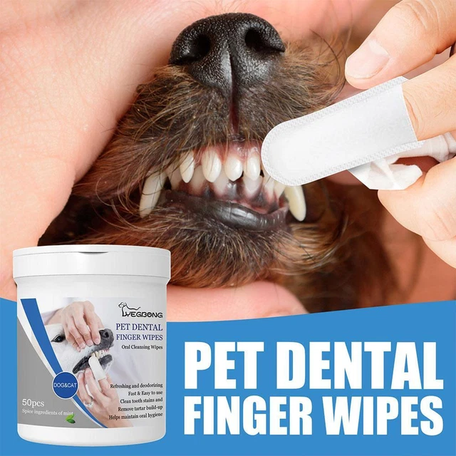 50x Pet Dental Fingers Wipes Teeth Cleansing Wipe Pads For Dogs Cats- N8V4
